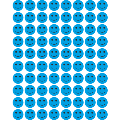 Set 144 stickere din hartie, fete zambitoare, albastru, diametru 2 cm