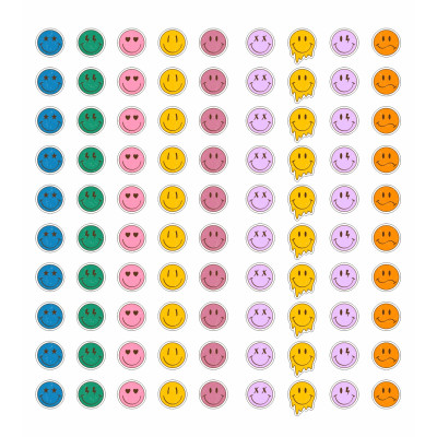 Set 180 stickere din hartie, Emoticoane Emojy fete zambitoare cu margine alba, multicolor, diametru 1.5 cm