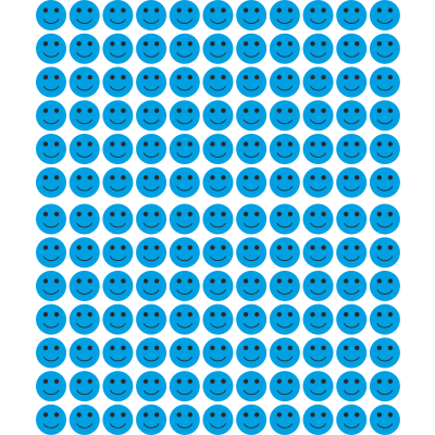 Set 286 stickere din hartie, fete zambitoare, albastru, diametru 1.5 cm
