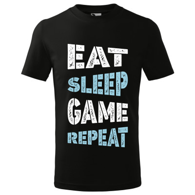 Tricou pentru barbati, design de tip text "EAT SLEEP GAME REPEAT", imprimeu pe fata, bumbac 100%, 160 grame