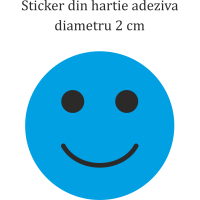 Set 144 stickere din hartie, fete zambitoare, albastru, diametru 2 cm