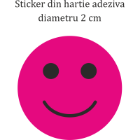 Set 144 stickere din hartie, fete zambitoare, roz inchis, diametru 2 cm