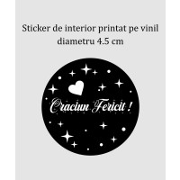 Set 32 stickere de interior printate pe vinil, "Craciun Fericit", 4 culori, diametru 4.5 cm