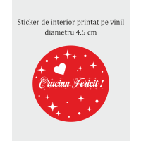 Set 32 stickere de interior printate pe vinil, "Craciun Fericit", diametru 4.5 cm