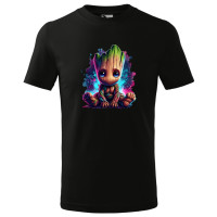 Tricou pentru copii Baby Groot, imprimeu multicolor, bumbac 100%, unisex, model 2 , negru