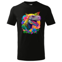 Tricou pentru copii Dinozaur multicolor, imprimeu multicolor, bumbac 100%, unisex