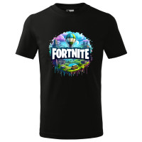 Tricou pentru copii Fortnite, imprimeu multicolor, bumbac 100%, unisex, model 2 , negru