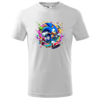 Tricou pentru copii Sonic the Hedgehog, imprimeu multicolor, bumbac 100%, unisex, model 11 , alb