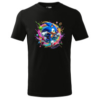 Tricou pentru copii Sonic the Hedgehog, imprimeu multicolor, bumbac 100%, unisex, model 11 , negru