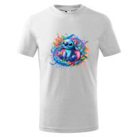 Tricou pentru copii Stitch, imprimeu multicolor, bumbac 100%, unisex, model 3 , alb