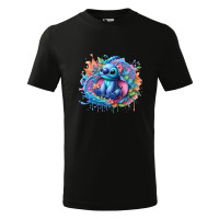 Tricou pentru copii Stitch, imprimeu multicolor, bumbac 100%, unisex, model 3 , negru